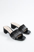 Black women's glitter block heels