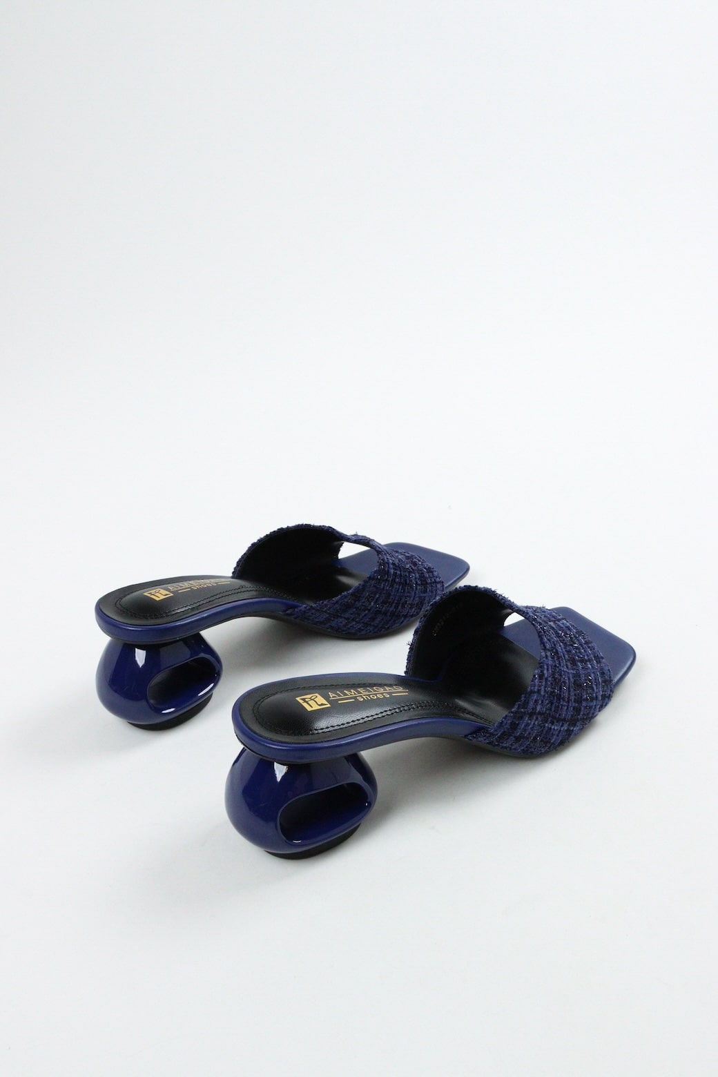 Women's Knitted Block Mules - Navy Blue