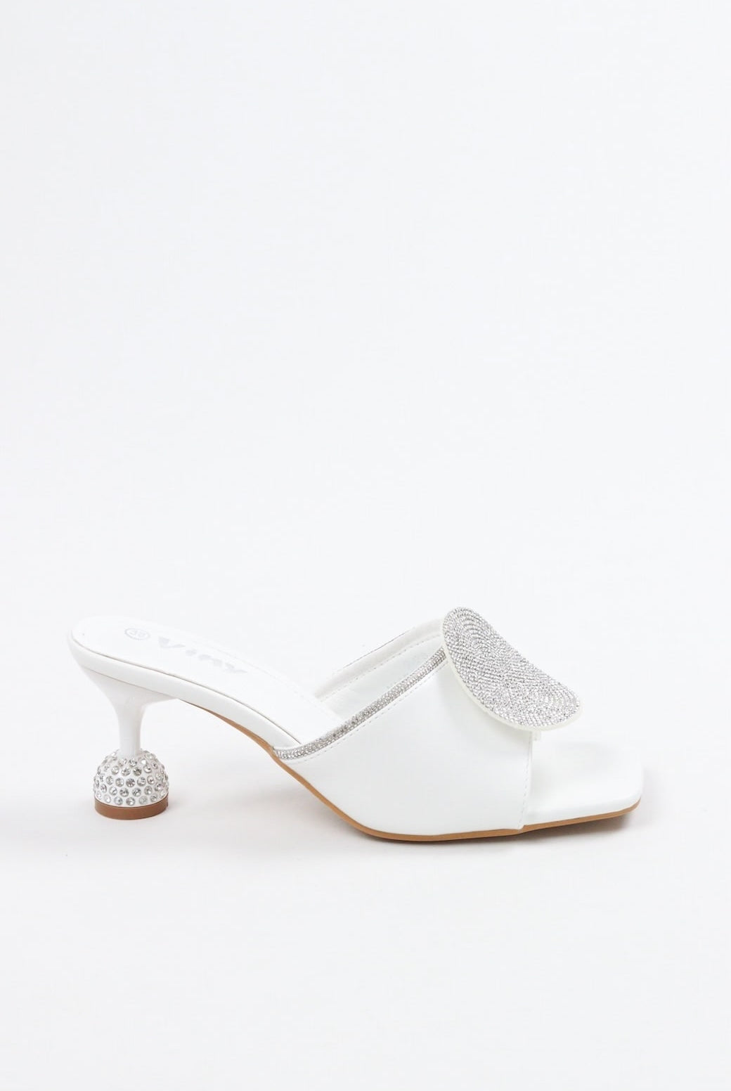 Women's White Round Sparkle Heels
