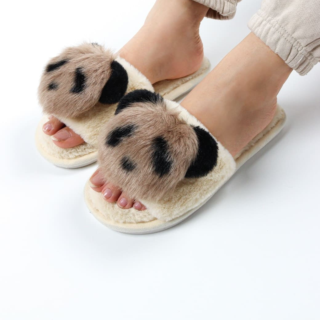 Viny - Faux Fur Panda Slipper For Women
