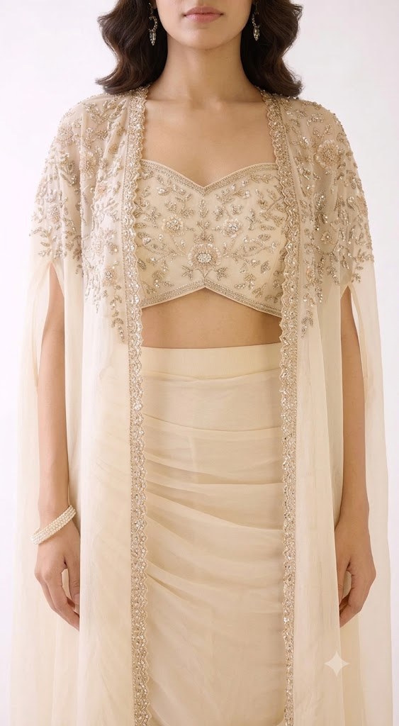 Ivory Draped Cape Set