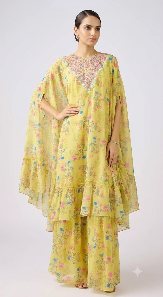 Lemon Floral Kaftan Set