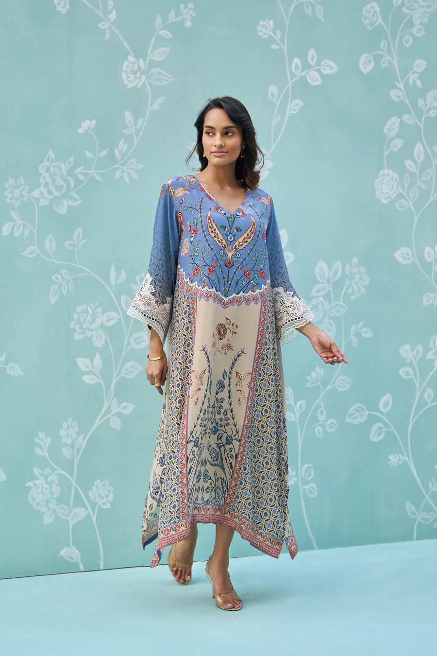 Blue Printed Long Dress