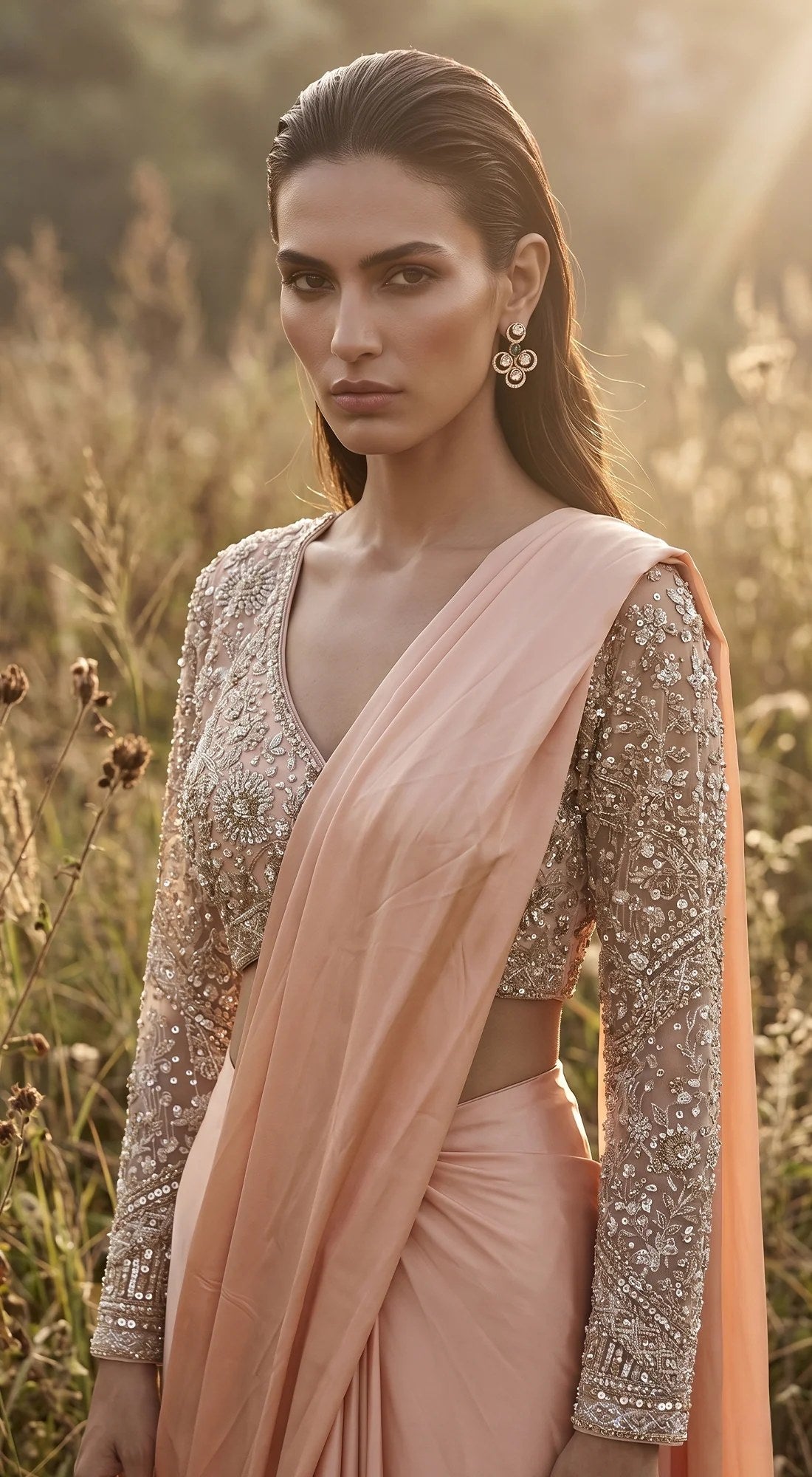 Peach Draped Saree