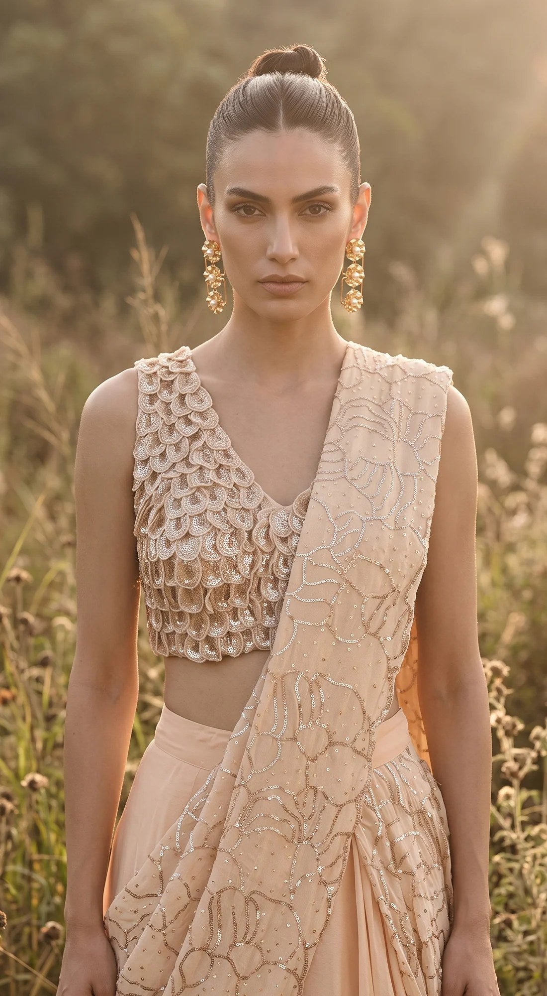 Ivory Gold Embroidered Saree