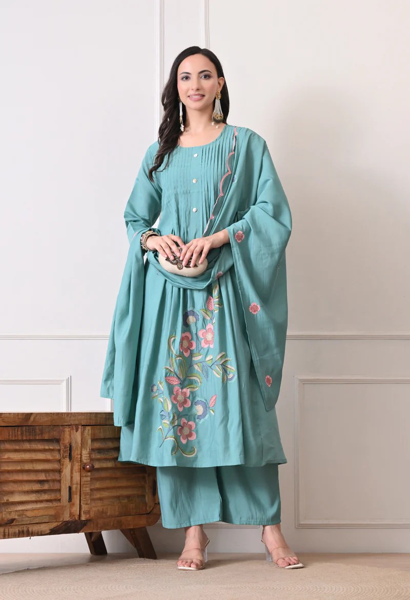 Teal Printed Kurta Set