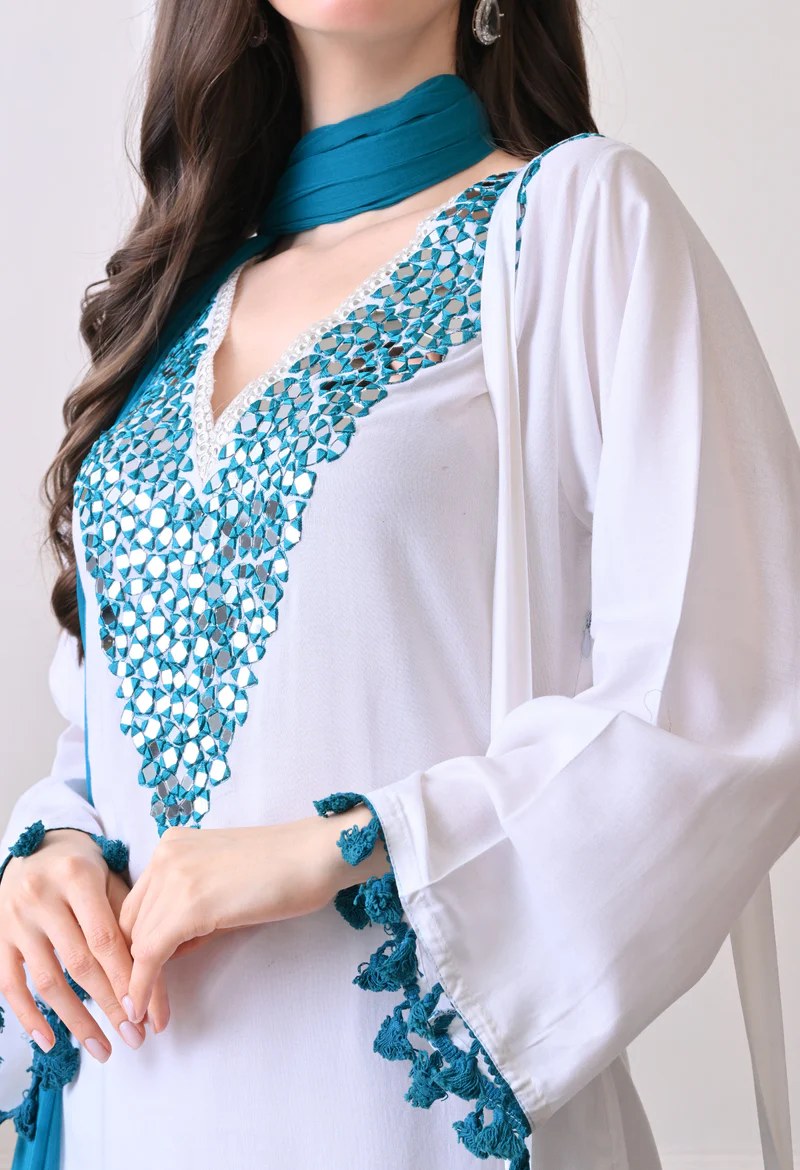 Ivory & Blue Print Kurta Set