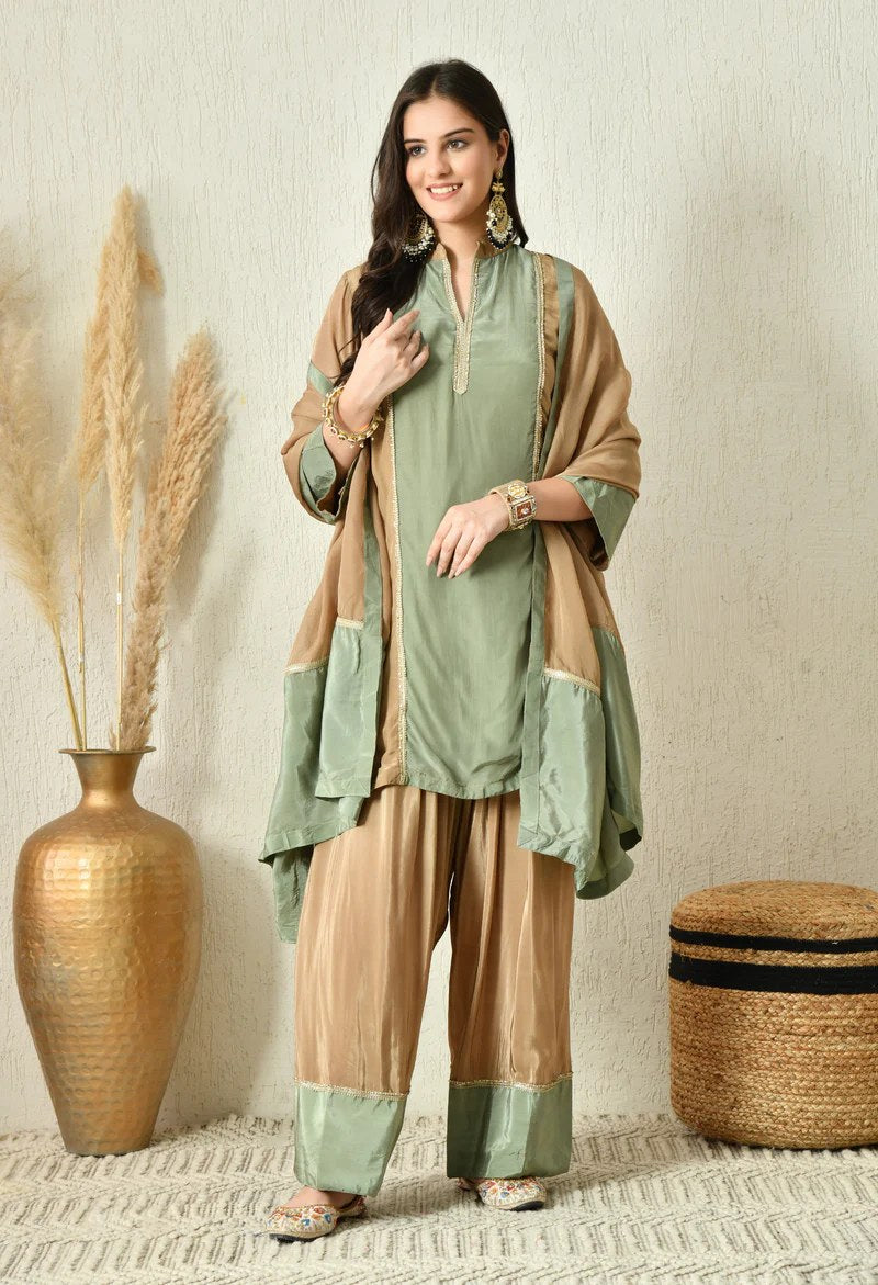 Olive Floral Kurta Set