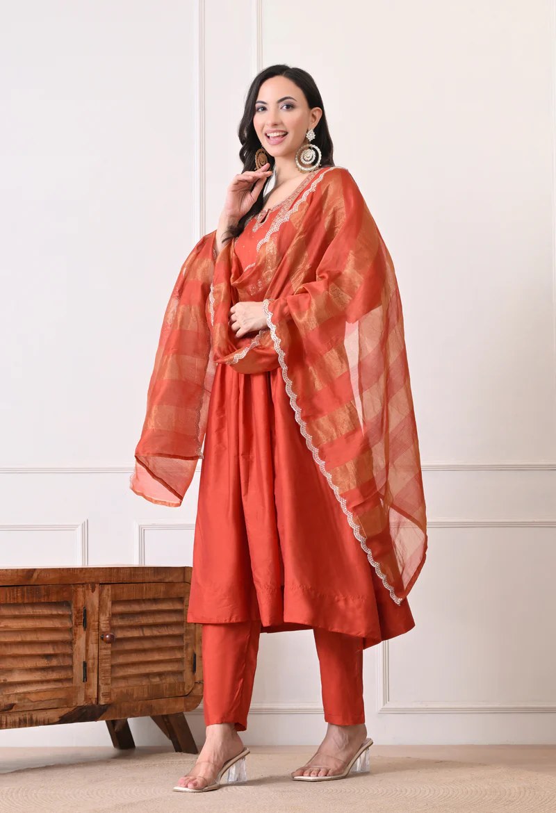 Red Printed Kurta Set