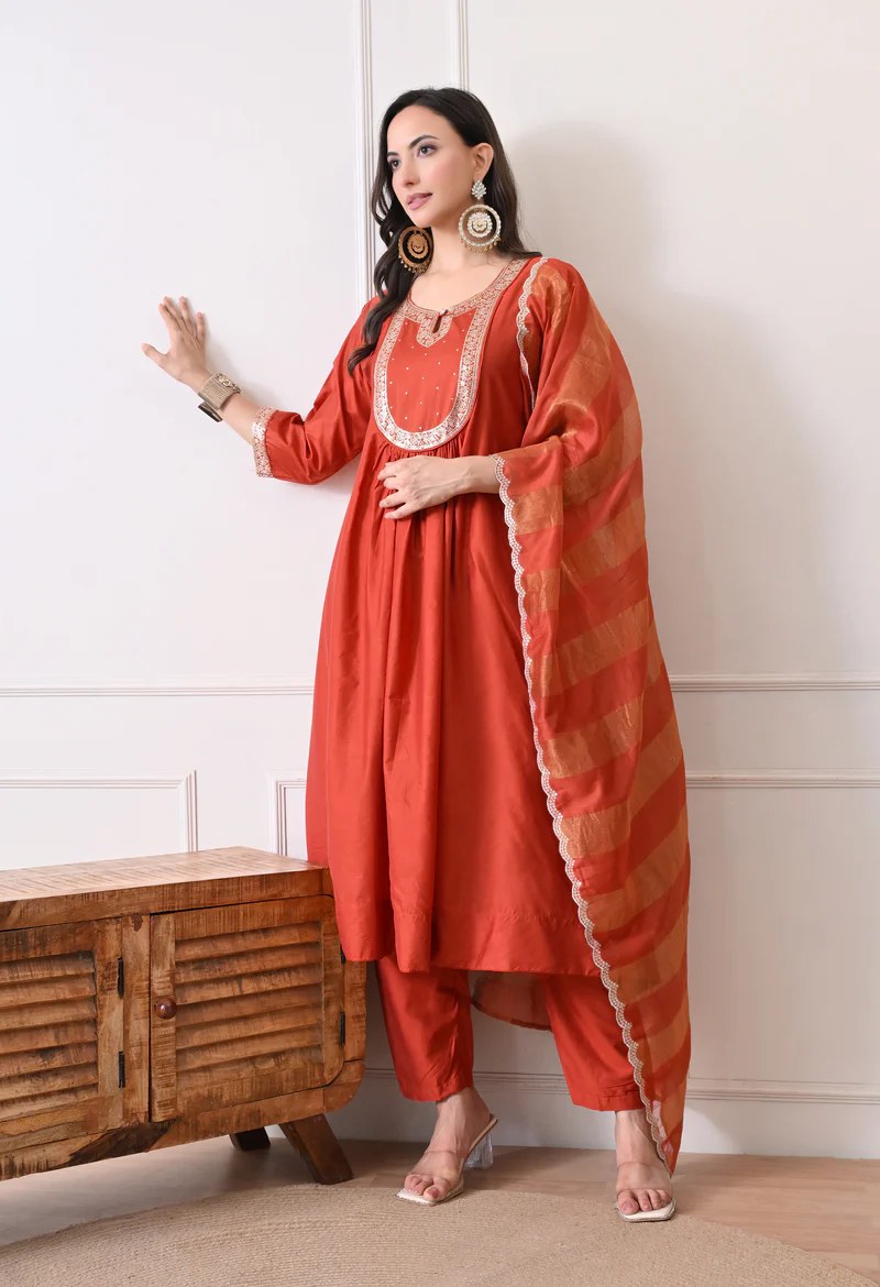 Red Printed Kurta Set