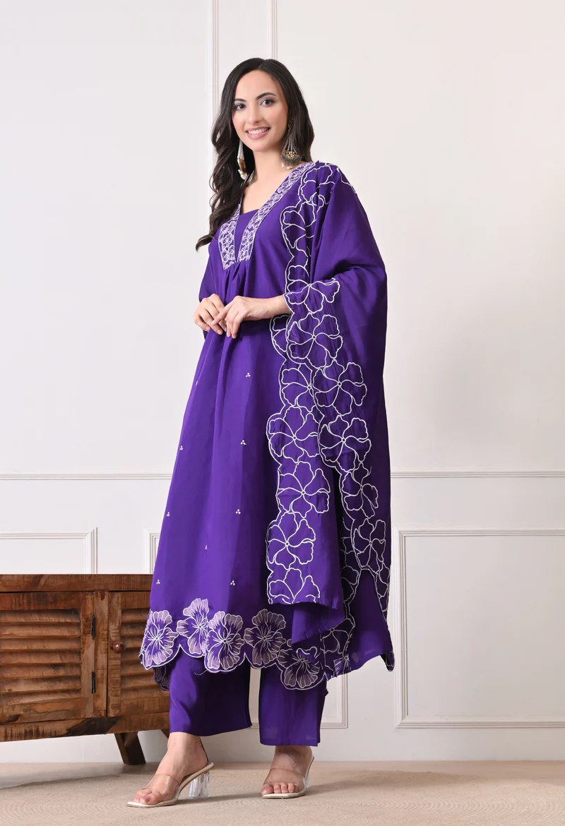 Purple Embroidered Kurta Set