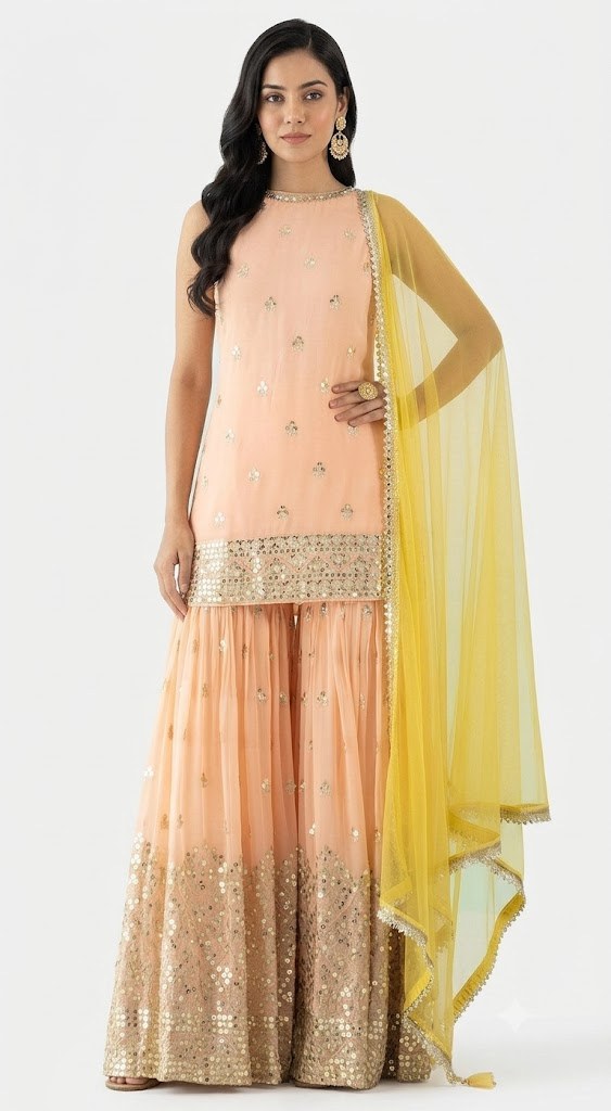 Peach Embellished Kurta Set