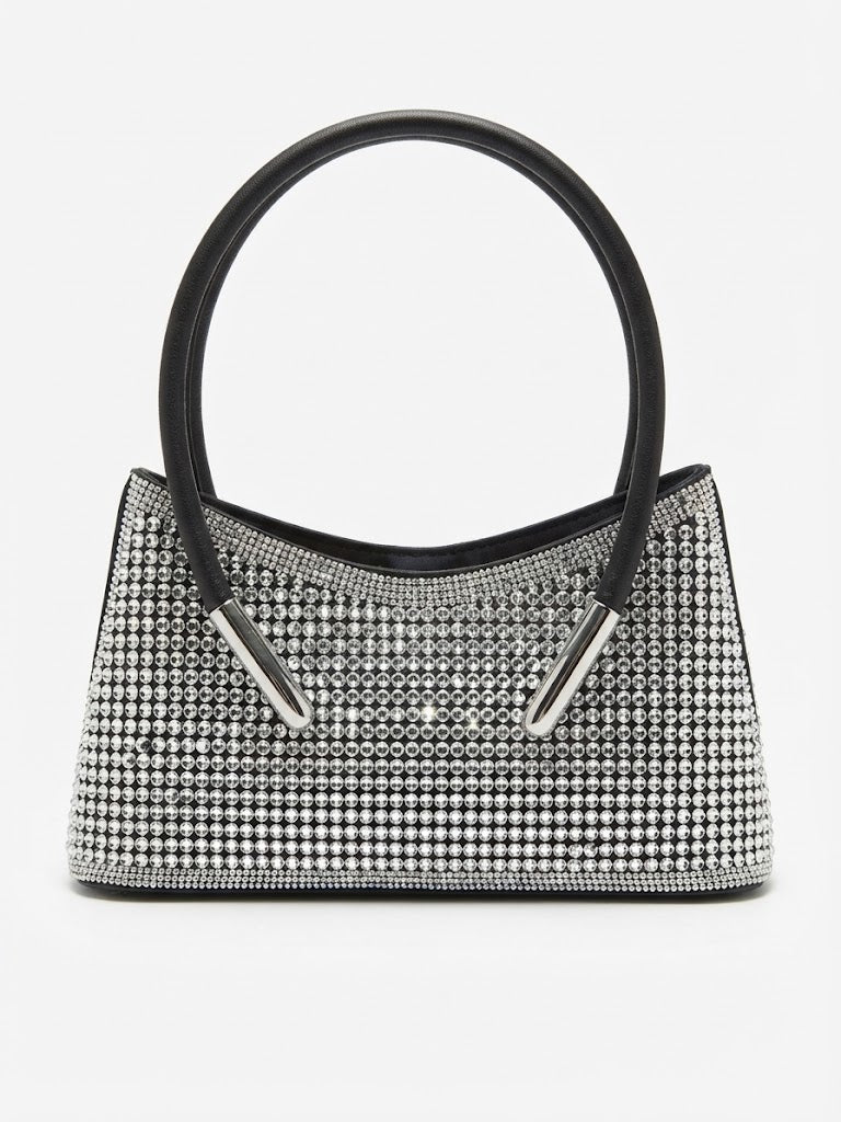 Viny Crystal Rounded Handle Mini Bag – Rhinestone Evening Handbag