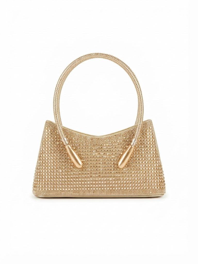 Viny Crystal Rounded Handle Mini Bag – Rhinestone Evening Handbag