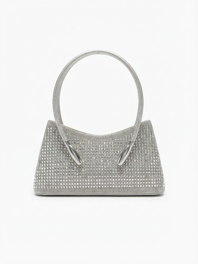 Viny Crystal Rounded Handle Mini Bag – Rhinestone Evening Handbag
