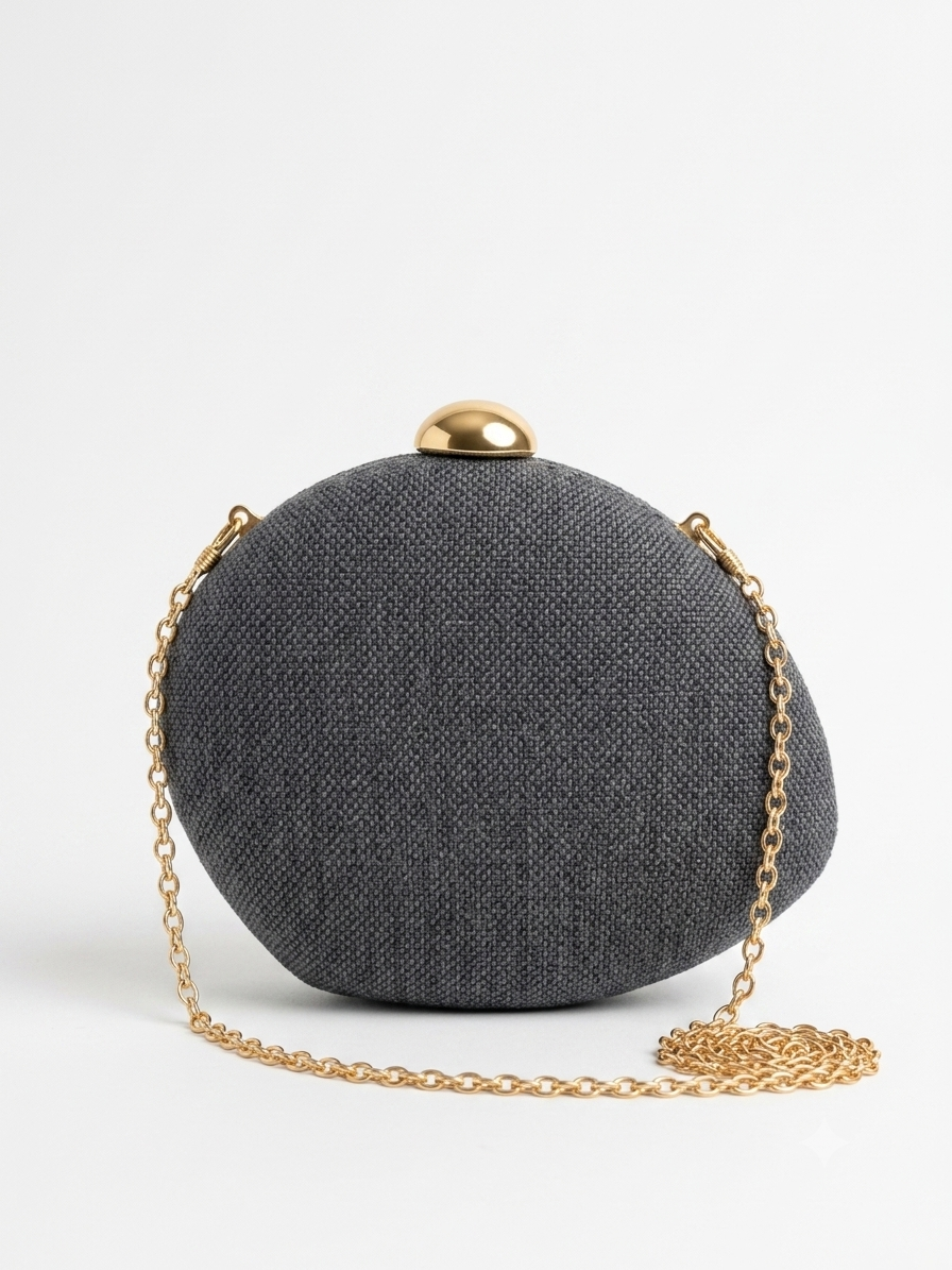 Viny Woven Oval Clutch Bag – Gold Chain