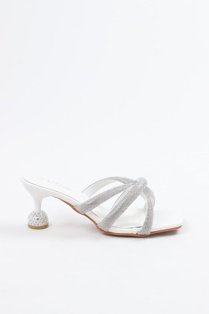 Women's white Sparkle Cross Heels