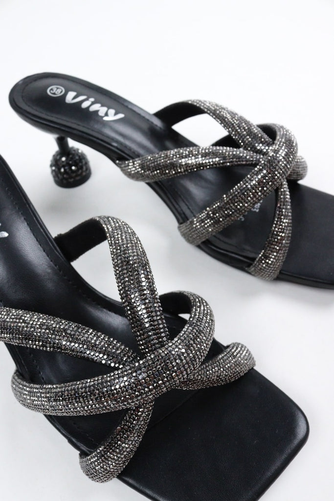 Women's Black Sparkle Cross Heels