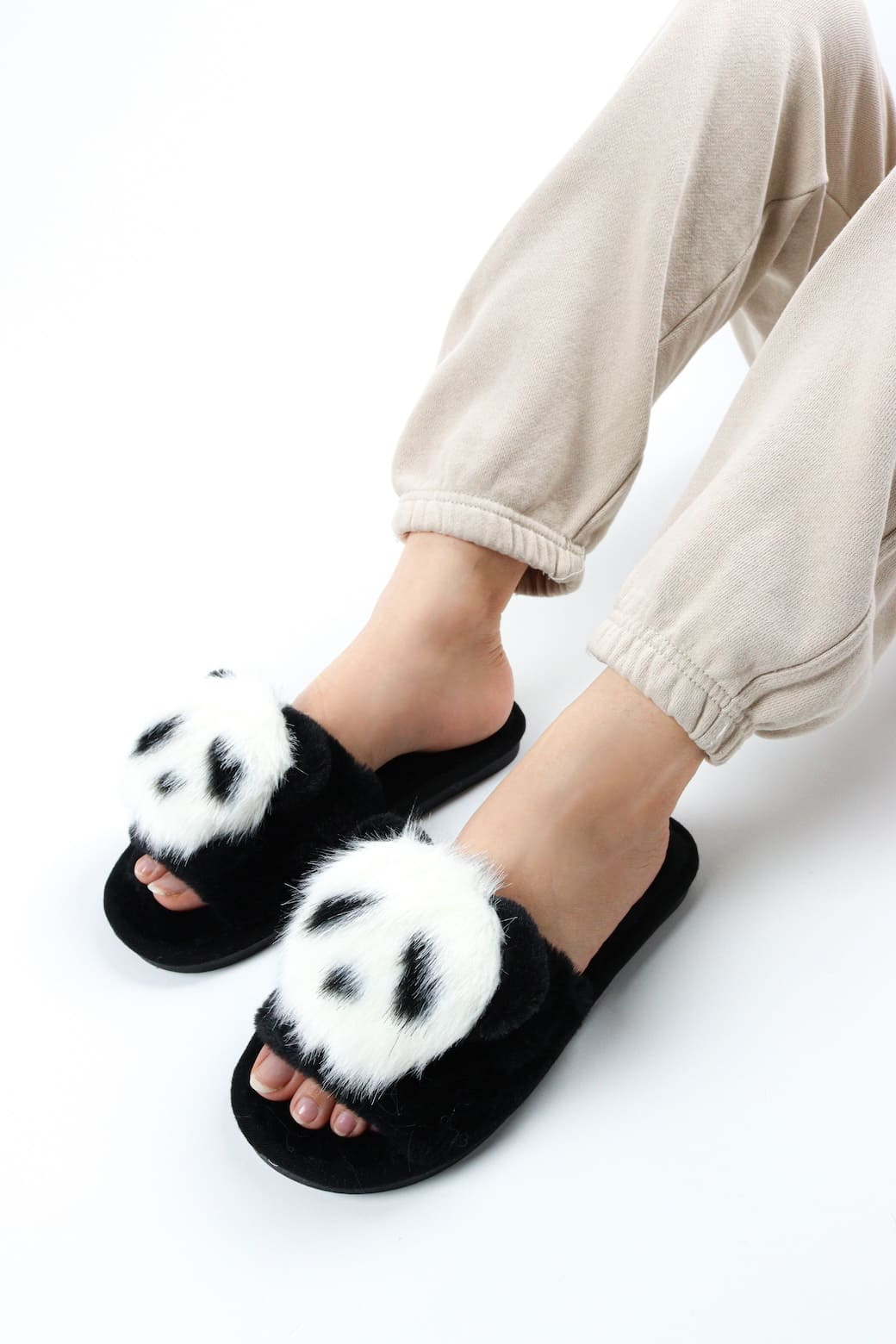 Faux Fur Panda Slipper For Women