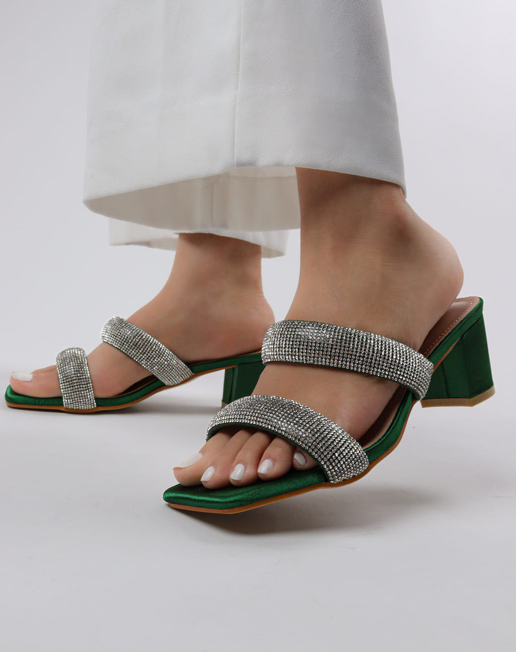 Women's Double Strap Bling Block Heels â Viny Footwear