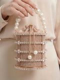 Viny Crystal Cage Bucket Bag – Pearl Beaded Handle