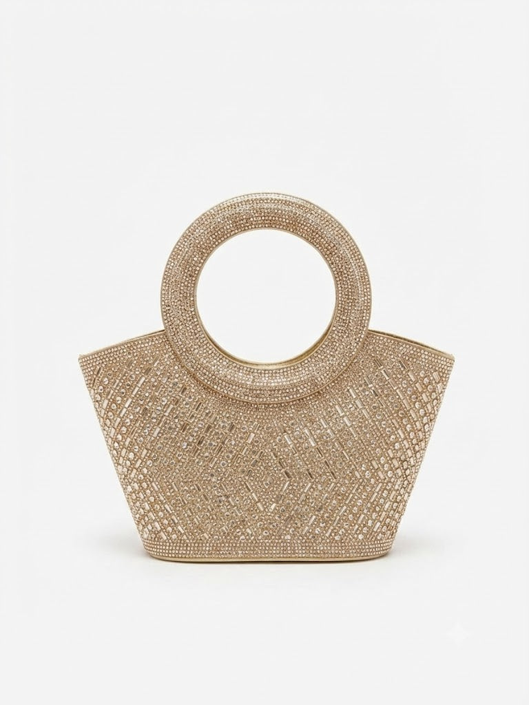 Viny Crystal Bucket Bag – Rhinestone & Baguette Embellished with Crystal Ring Handle