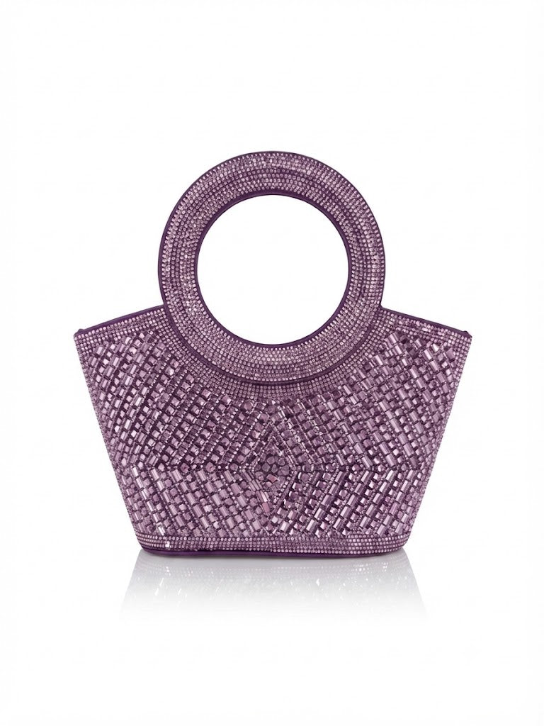 Viny Crystal Bucket Bag – Rhinestone & Baguette Embellished with Crystal Ring Handle
