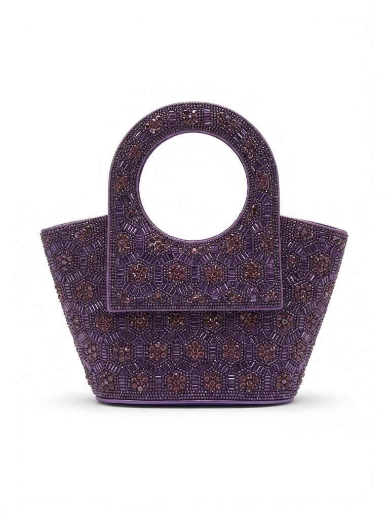 Viny Crystal Bucket Bag – Rhinestone & Baguette Embellished with Crystal Ring Handle