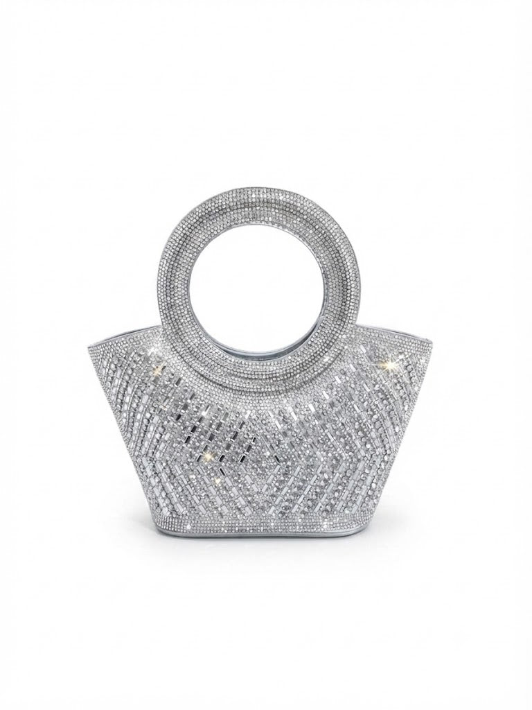 Viny Crystal Bucket Bag – Rhinestone & Baguette Embellished with Crystal Ring Handle