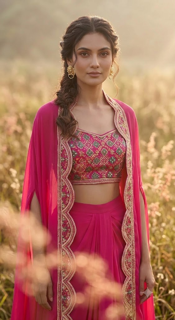 Rani Pink Cape Skirt Set