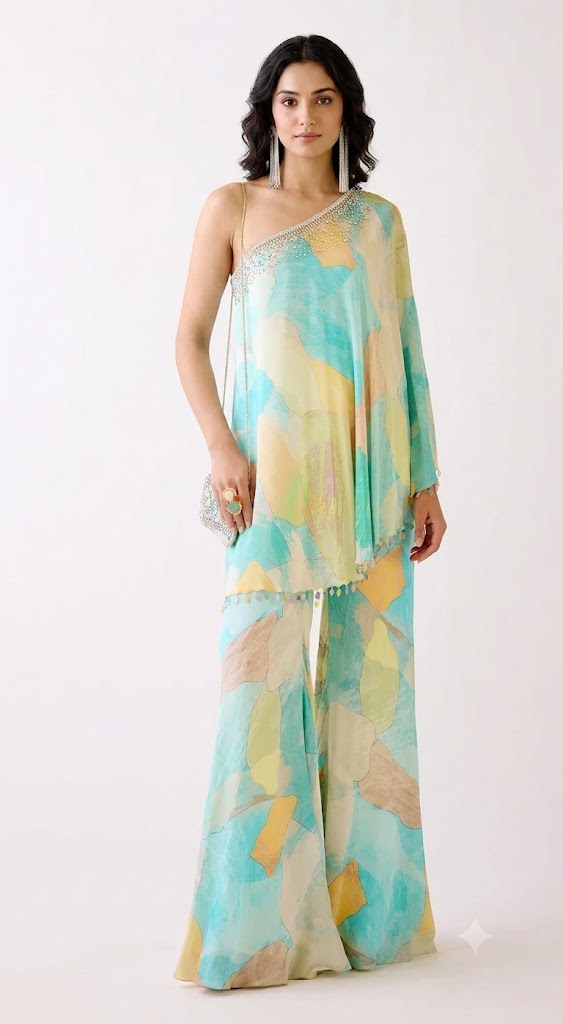 Aqua Printed Cape Set