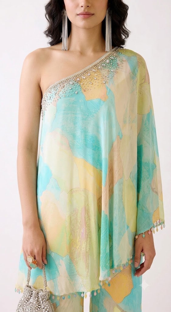 Aqua Printed Cape Set