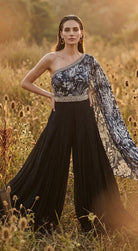 Black Printed Cape Jumpsuit