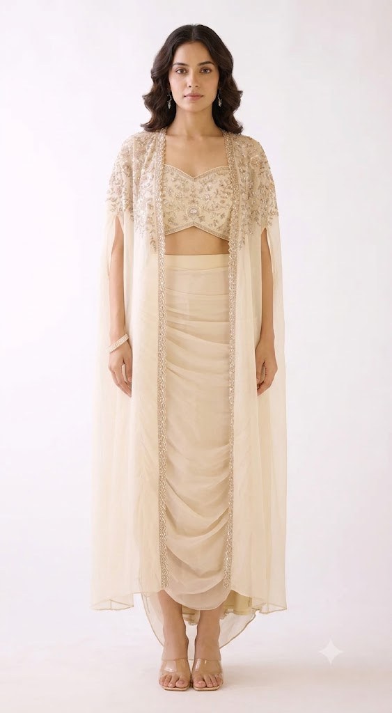 Ivory Draped Cape Set