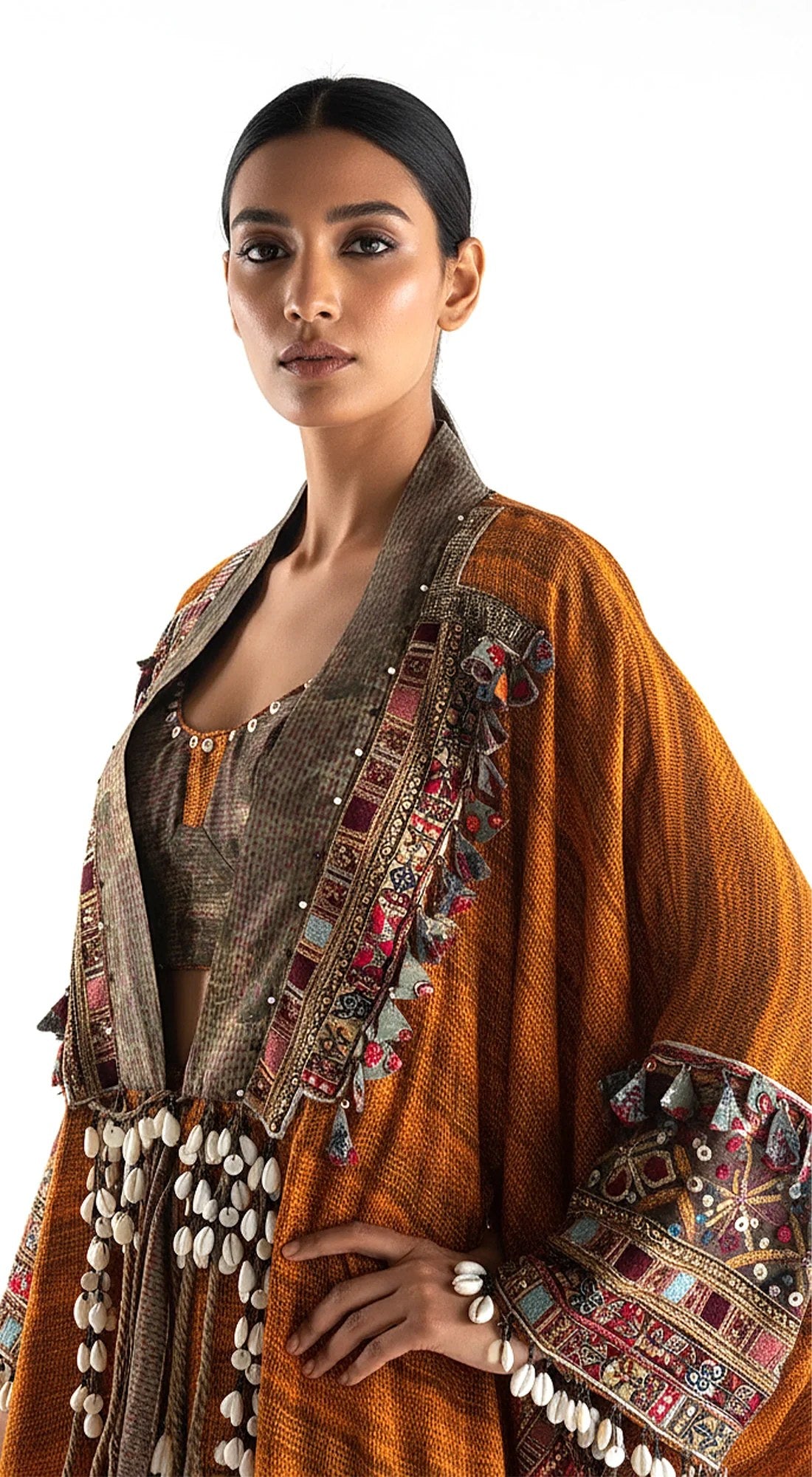 Rust Embroidered Kaftan Set