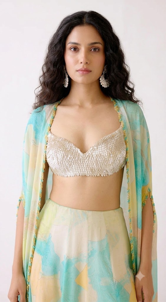 Pastel Printed Cape Skirt Set