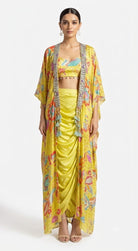 Yellow Printed Cape Drape Set