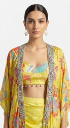 Yellow Printed Cape Drape Set