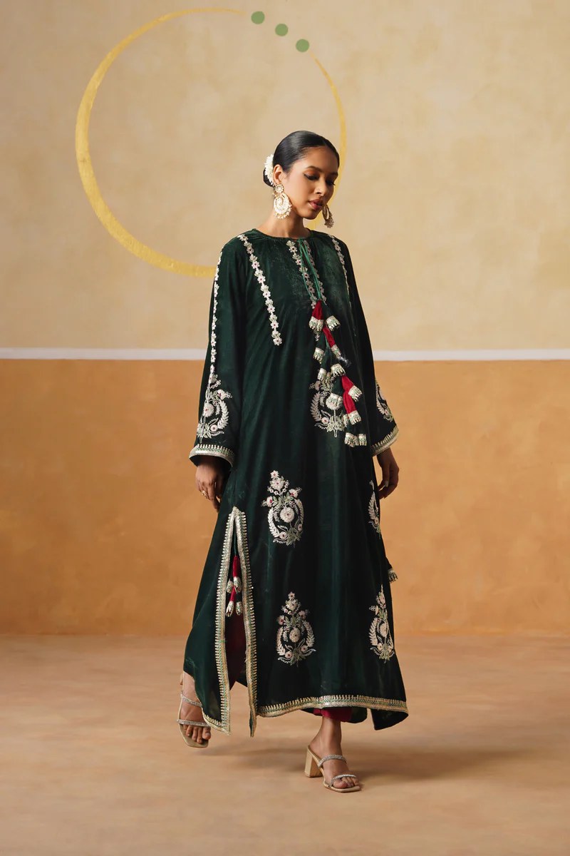 Emerald Embroidered Long Dress