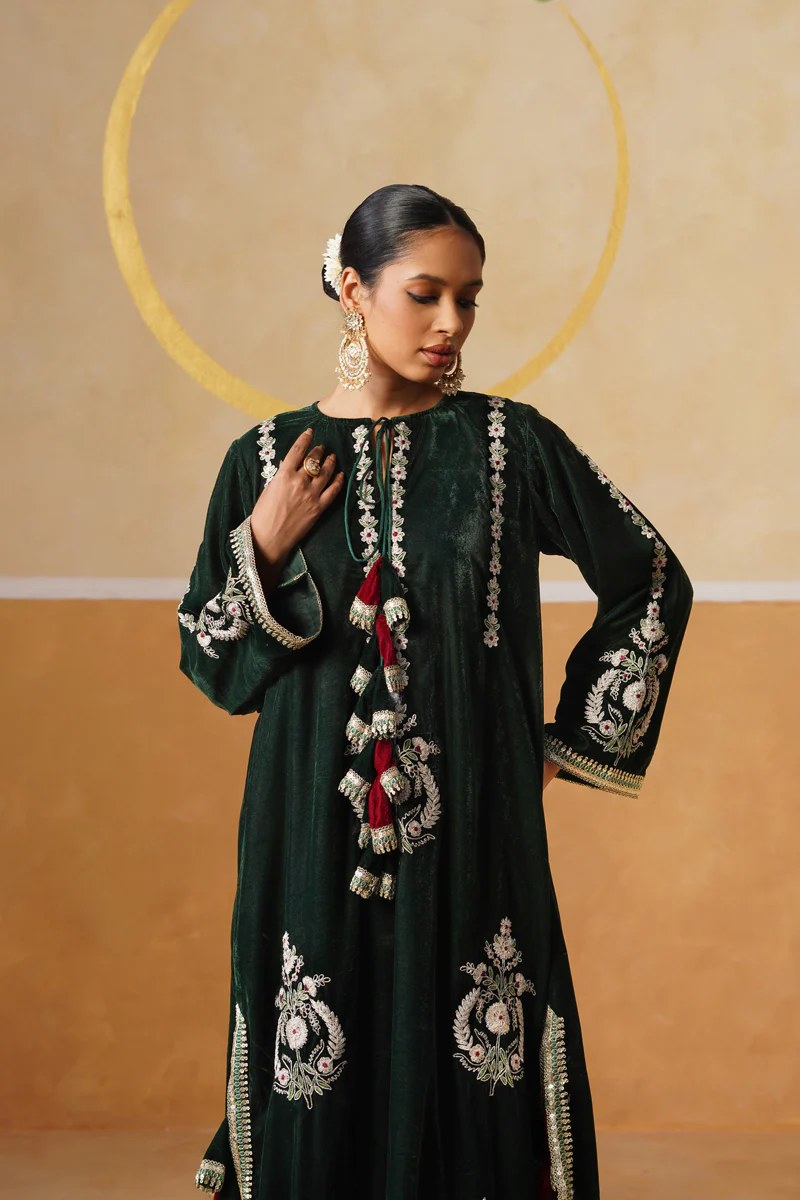 Emerald Embroidered Long Dress