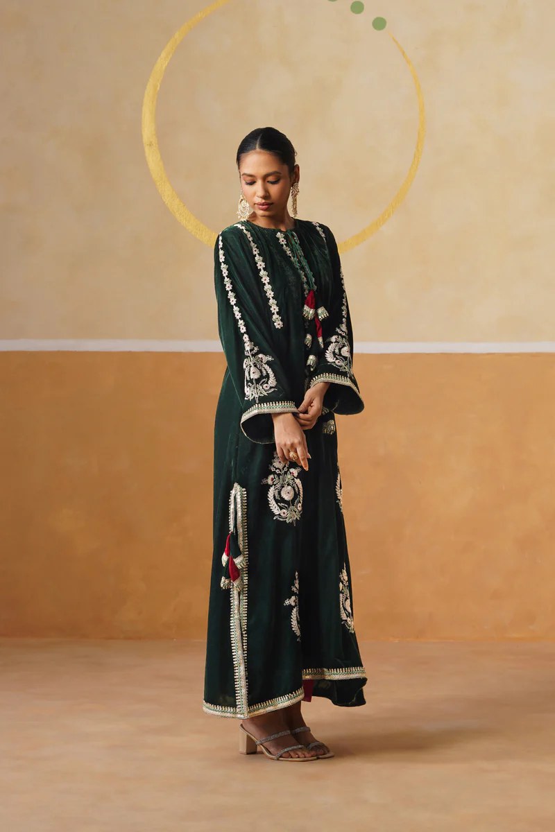 Emerald Embroidered Long Dress
