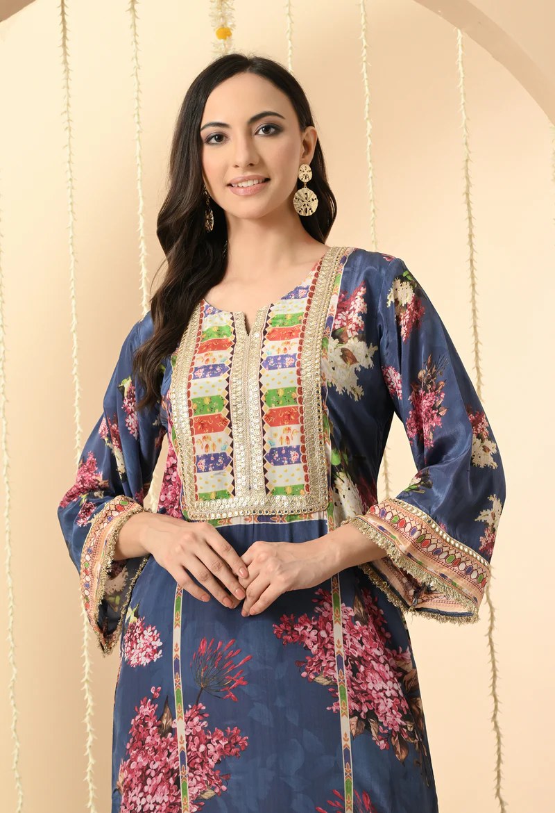 Navy Floral Long Dress