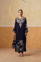 Navy Embroidered Long Dress