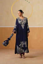 Navy Embroidered Long Dress