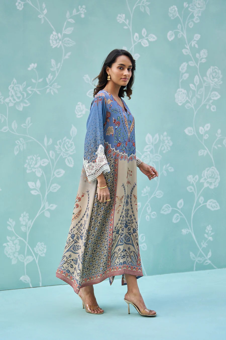 Blue Printed Long Dress
