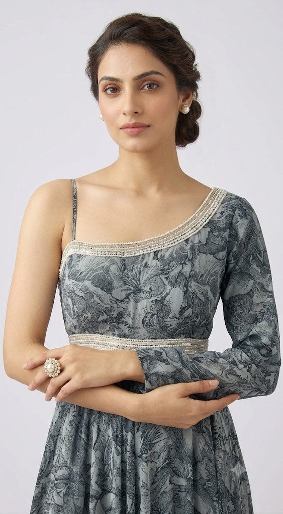 Grey Printed Long Dress