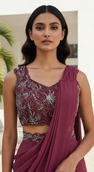 Wine Pre-Draped Saree