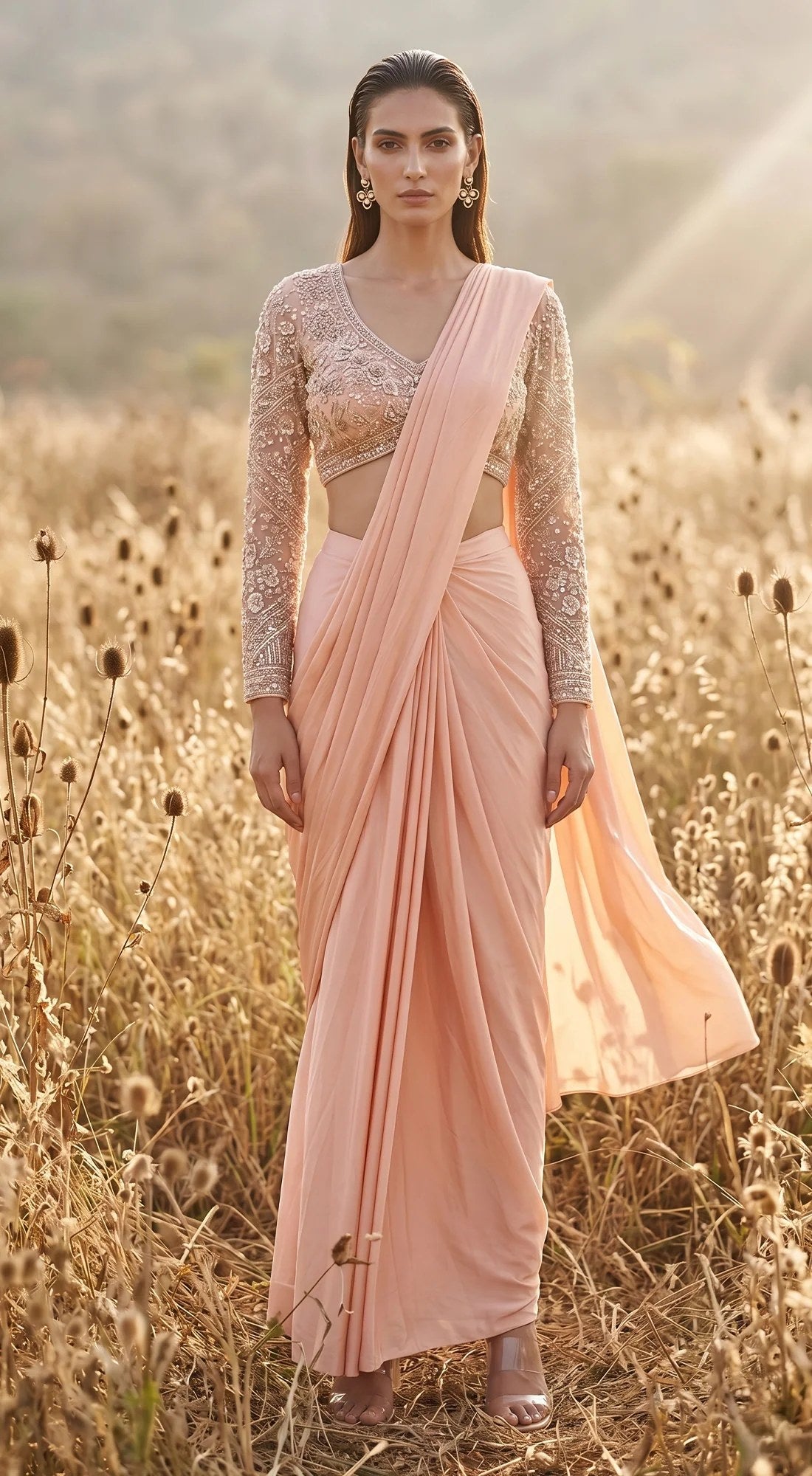 Peach Draped Saree