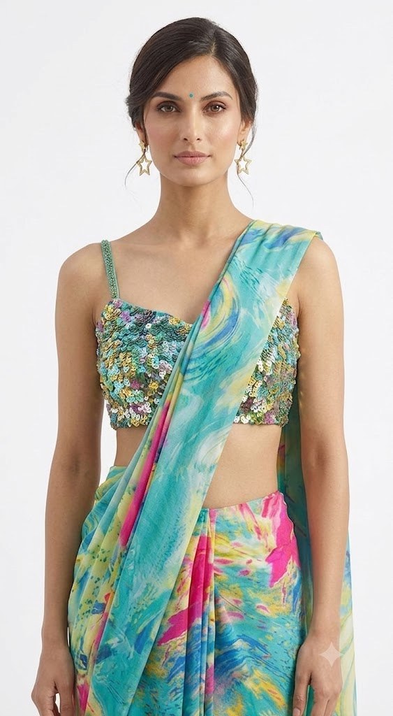 Teal Printed Saree