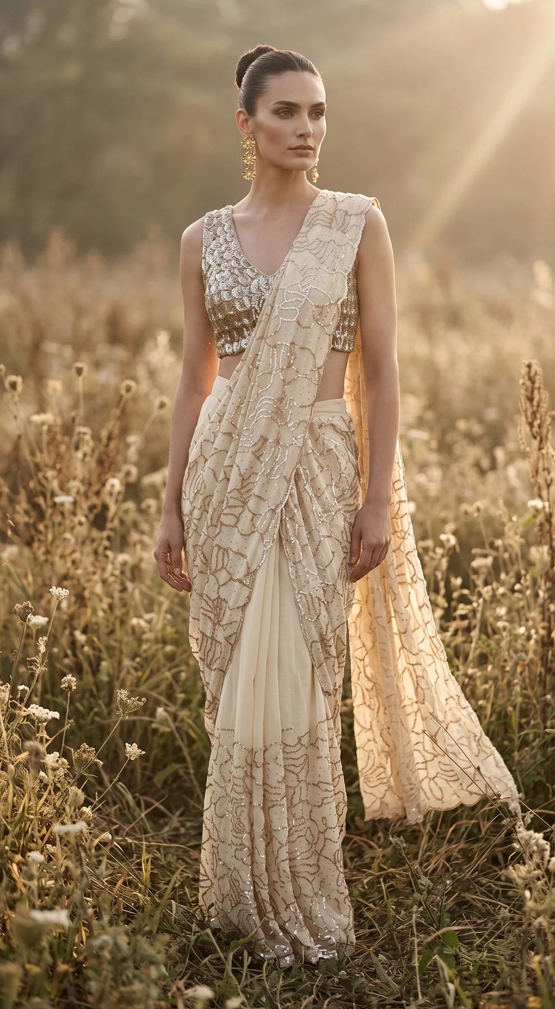 Ivory Gold Embroidered Saree